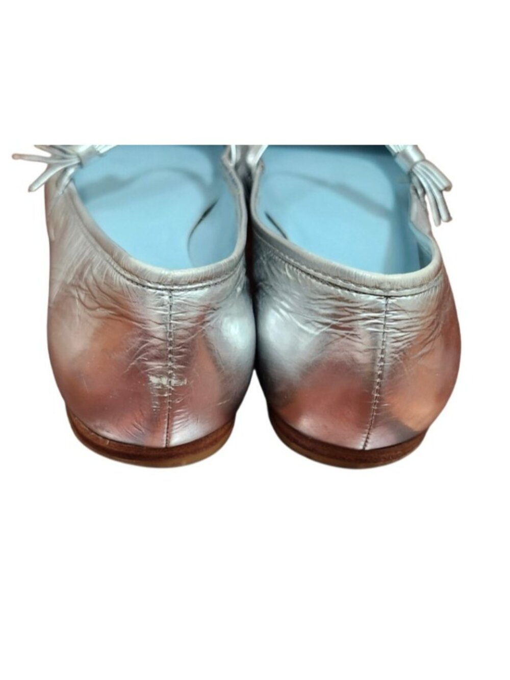 Frances Valentine Silver Metallic Leather Mary Jane Ballet Flats Bow Shoes Sz 9B - Picture 8 of 14